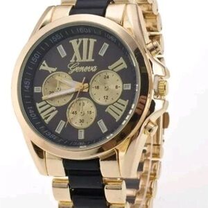 Geneva Gold Tone Chronograph Style Watch Black Dial Two Tone